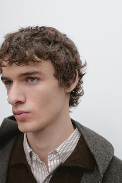 Massimo Dutti Çift kumaş kapüşonlu yün karışımlı ceket