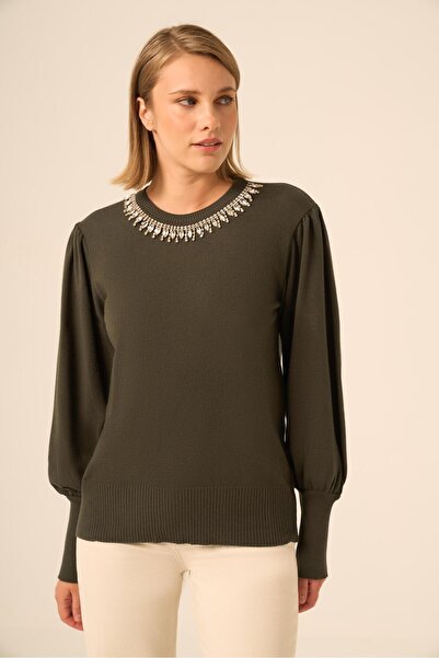 FTZ WOMEN Women's Stone Detailed Sweater Khaki 25050