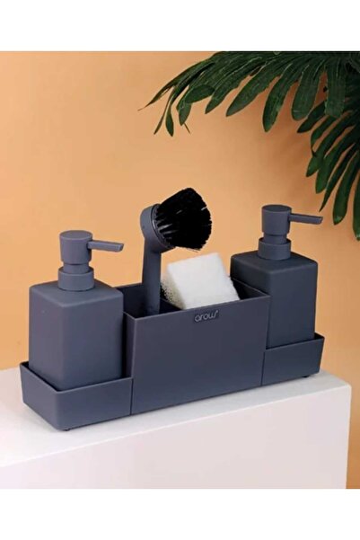 umut züccaciye Modern Design2Li Liquid Soap Dispenser and Detergent Dispenser Gray Color with Brush