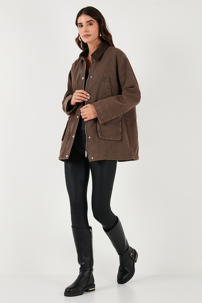 Lela Μπουφάν Regular Fit με γιακά και βελούδινη επένδυση καρό Μπουφάν Παλτό MONT 6810330