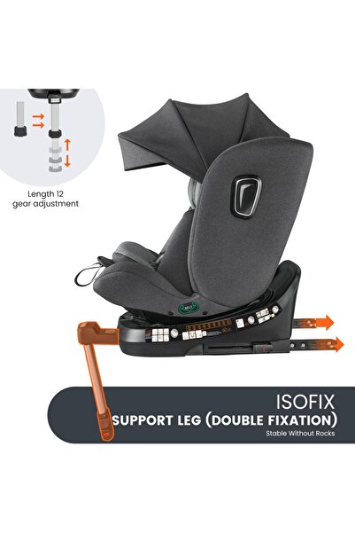 hibobi 360° Rotating ISOFIX Baby Car Seat, Rear/Forward Facing, Adjustable Headrest & Recline, 0–12 Years