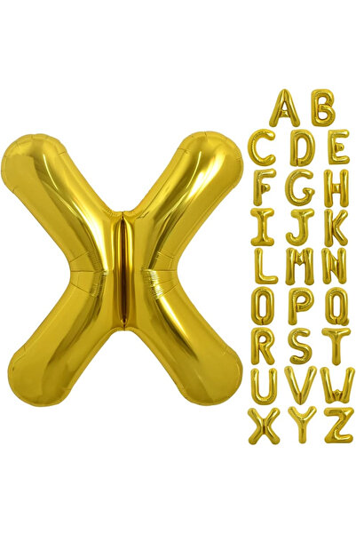 BALON DİYARI X Letter Balloon Gold Gold 78cm Large Size Compatible with Air a...