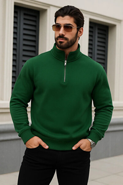 DAMGA JEANS Hanorac pentru bărbați Trend Winter Green cu fermoar tricou