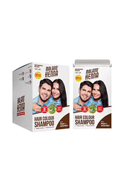 MALANO Henna Hair Dye Shampoo - Brownish Black, 2x15ml x 12 Sachets