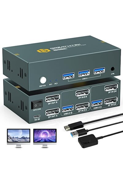 OEM Comutator KVM pentru 2 PC-uri, 2 monitoare, 8K 60Hz, 4K 120Hz, 3 porturi USB 3.0