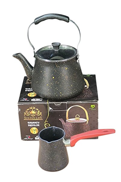 AR إبريق شاي جرانيت سعة 1.5 لتر + إبريق قهوة جرانيت سعة 330 مل،