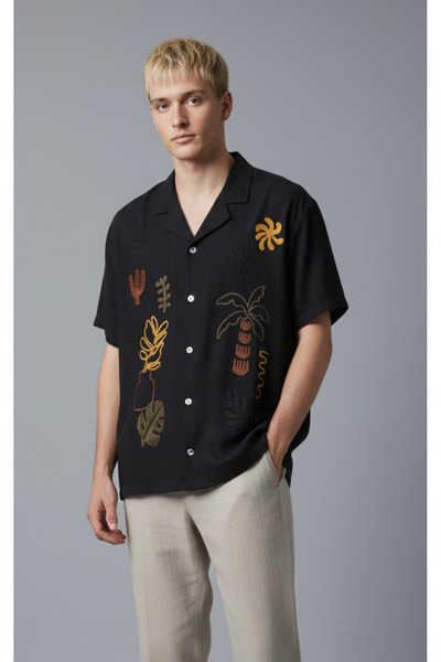DAVID&GERENZO قميص كتان مطرز بقصة مريحة