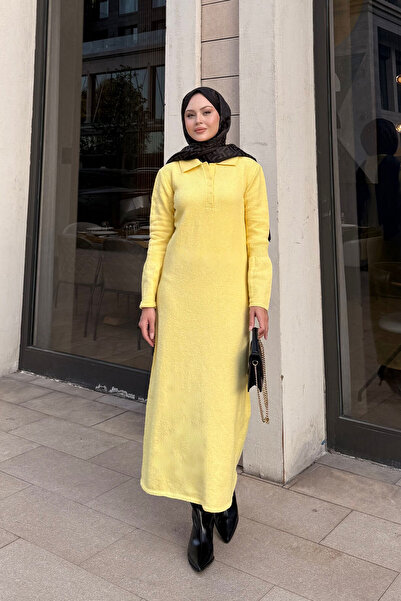 LOCCO Women's Wide Sleeve Knitwear Dress Yellow