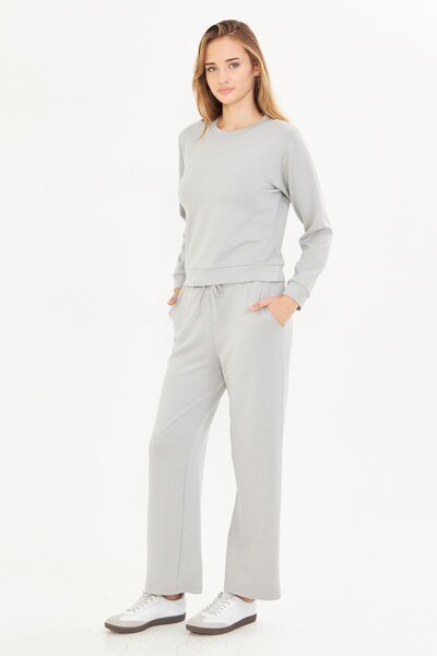 TRENDHİLL Women's Modal Fabric Comfortable Fit Tracksuit Set Gray 8510-g