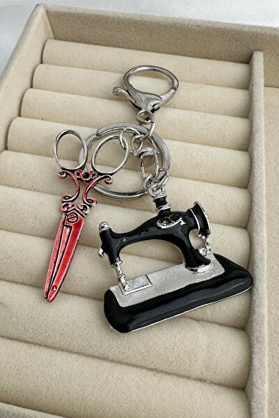 Modex Golden Yellow Tailor Themed Black Sewing Machine Bag Accessory Keychain