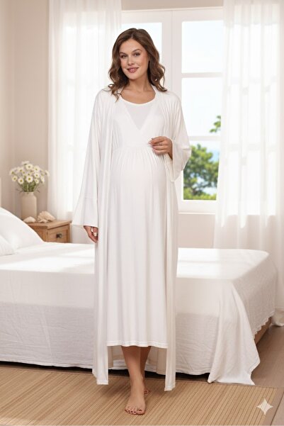 Lohusa Dünyasi Kadın Emzirme Cepli Kravuze Yaka 2'Li Hamile Gecelik Sabahlık ...