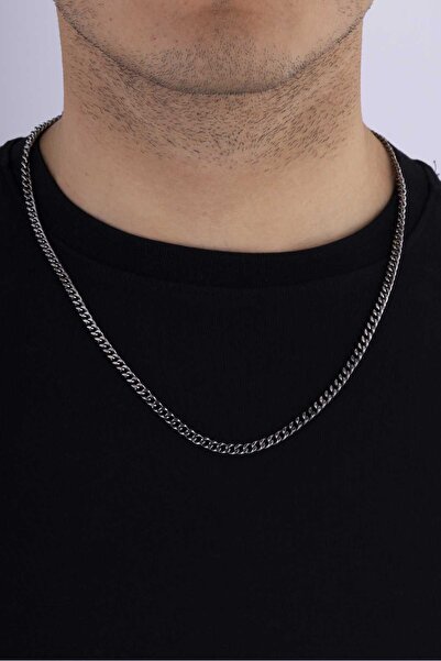 Gümüş Pazarım Oxidized Gourmet Model Thick Edged Men's Steel Chain