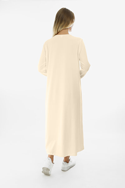 Almila Long Sleeve Long Combed Cotton Dress with Crew Neck 2031