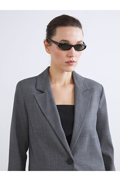 LC Waikiki Classic Gray Plaid Women's Blazer Jacket