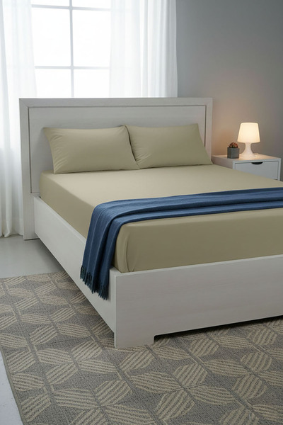 FAVORA 100% Cotton Ranforce Premium Double Elastic Sheet Set - Beige