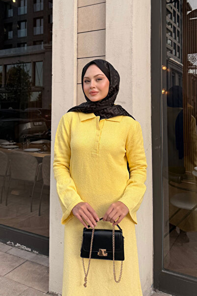 LOCCO Women's Wide Sleeve Knitwear Dress Yellow