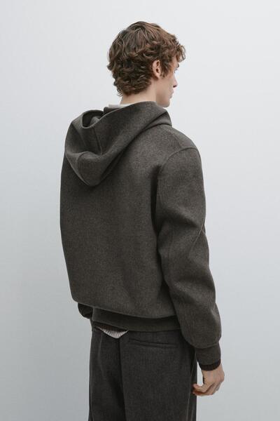 Massimo Dutti Çift kumaş kapüşonlu yün karışımlı ceket