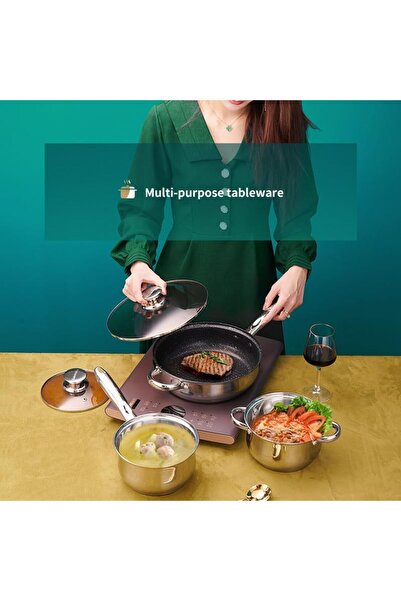 SKY TOUCH SKY-TOUCH 12PCS Stainless Steel Cookware Set (Golden Brown)