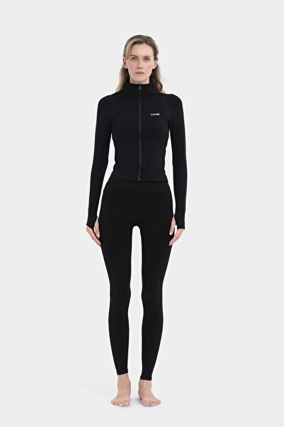 Louren Zippered Long Sleeve Active Sports Top - Black