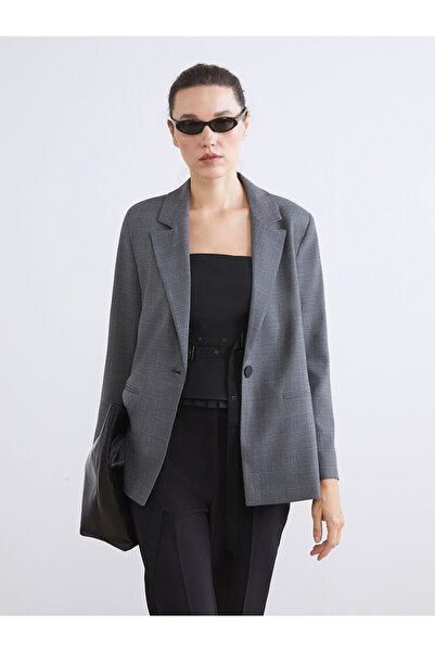 LC Waikiki Classic Gray Plaid Women's Blazer Jacket