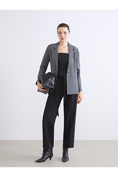 LC Waikiki Classic Gray Plaid Women's Blazer Jacket