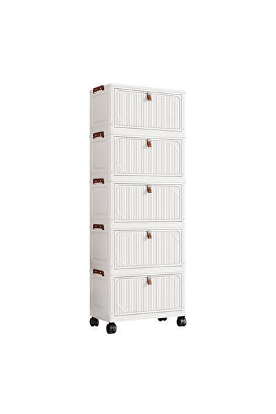 Sinyin خزانة تخزين قابلة للطي بخمس طبقات مع عجلات، باب مغناطيسي وقفل سريع، 18...