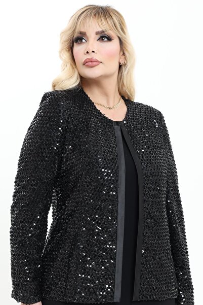 Ladies First Büyük Beden 3944 Siyah Ceket+Bluz Takım