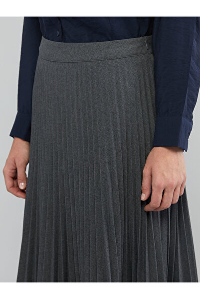 LC Waikiki Classic Gray Zippered Pleated Skirt