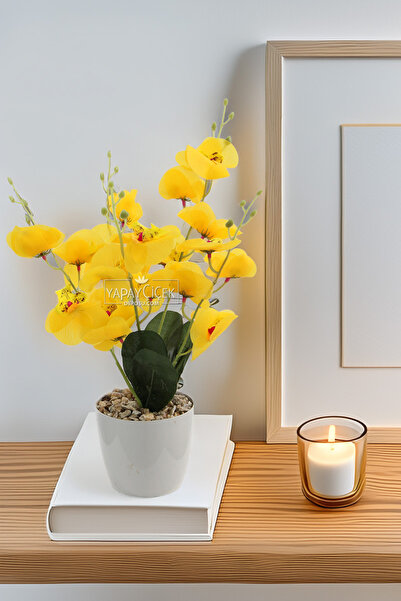 Yapay Çiçek Deposu Orhidee umedă artificială cu albastru cobalt ramuri, 45 cm, galbenă