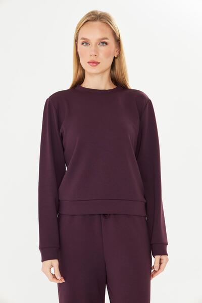 TRENDHİLL Women's Modal Fabric Comfortable Fit Tracksuit Set Burgundy 8510-Bo