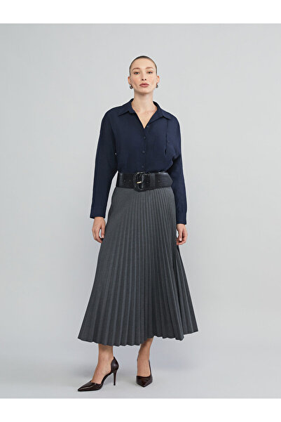 LC Waikiki Classic Gray Zippered Pleated Skirt