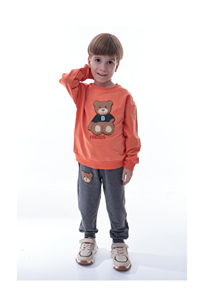 CQCQ Boy's Orange Sweatshirt with Animal Figures and Gray Sweatpants Set – So...