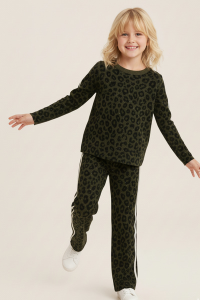 My Kids Wear Girl's Stone Detailed Wide Leg Knitwear Two-Piece Set – Side Striped 3-10 Years Old 12295