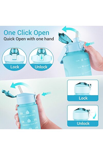 Generic Motivational Water Bottles With Time Marker, 2L,750ml,300ml Sport Water Bottle with Straw,BPA Free