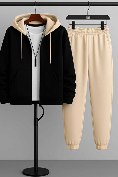 BRLKN Segmented Color Hooded Zippered Cardigan Tracksuit Set