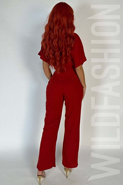 WildFashion Casual/elegant short-sleeved jumpsuit made of lightweight material, burgundy X19RR-81