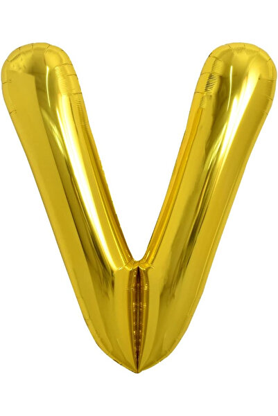 BALON DİYARI V Letter Balloon Gold Gold 78cm Large Size Compatible with Air a...
