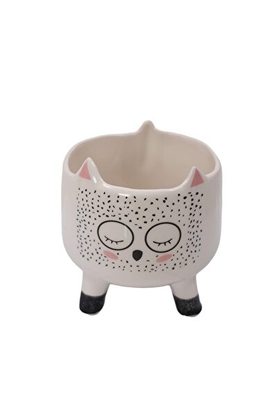 Yerli Tilkili Seramik Figürlü Saksı 14*13,5 Cm