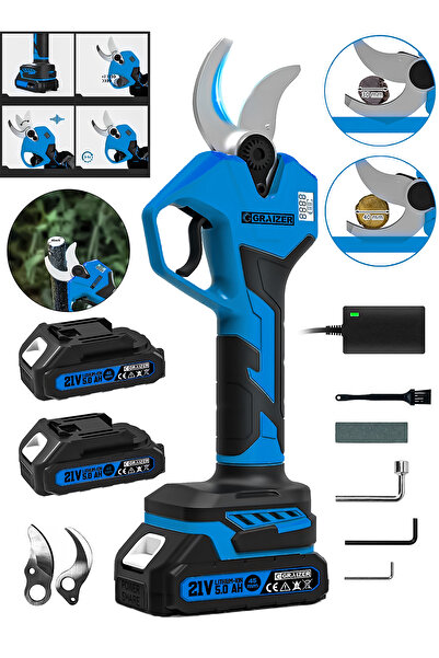 Graizer M-40 Mm Dijital Kömürsüz Akülü Bağ Dal Ağaç Kesme Biçme Budama Şarjlı Makası Makas Makinesi