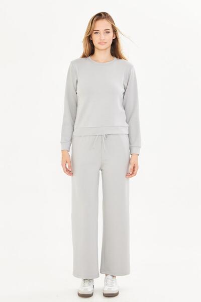 TRENDHİLL Women's Modal Fabric Comfortable Fit Tracksuit Set Gray 8510-g