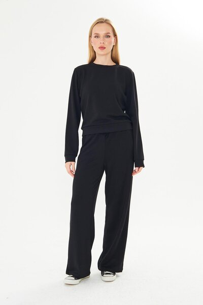 TRENDHİLL Women's Modal Fabric Comfortable Fit Tracksuit Set Black 8510-S