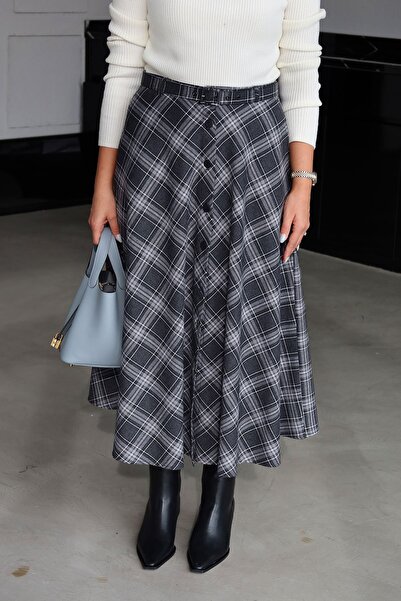 Özge Özgenç Buttoned Plaid Kilos Skirt