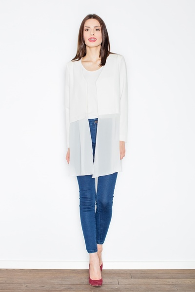 Figl Women's long chiffon jacket - Women's ecru jacket M441 size XL