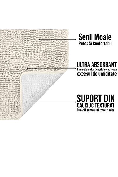 Faria Bath Mat with Massage Texture, Fluffy, Absorbent Chenille Microfiber, with Non-Slip, White, 50×80cm