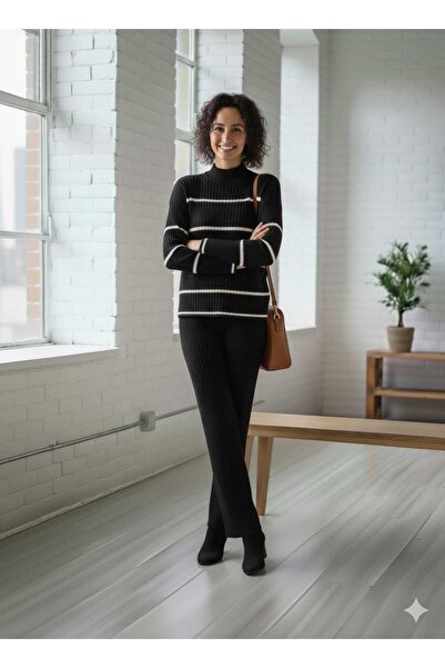 Cemre Life New Deux Women's Striped Sweater Pants Knitwear Set