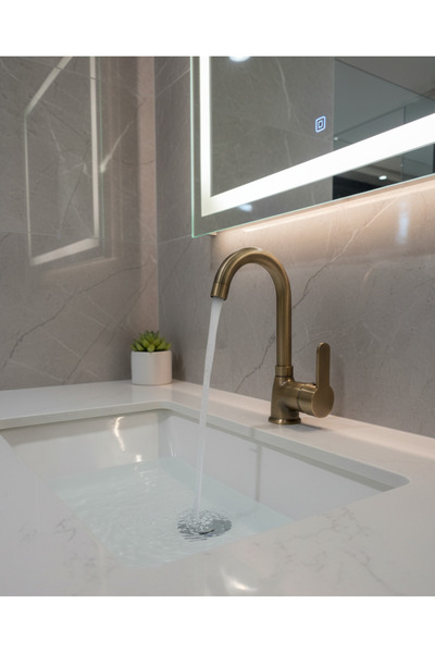 EMFA AKSESUAR Antik Vintage Kuğu Lavabo Bataryası - Mat Gold Lavabo Bataryası