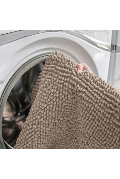 Faria Bath Mat with Massage Texture, Fluffy, Absorbent Chenille Microfiber, with Non-Slip, Beige 50×80cm