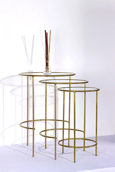 İZMİRMASİF Elysia Gold 3li Zigon Sehpa – Modern ve Zarif Tasarım