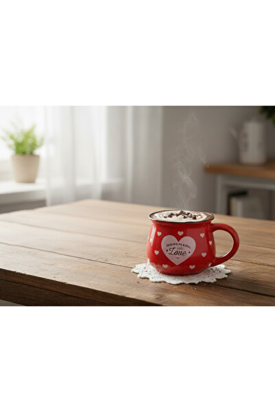 Elista Ceramic Cup with Handle Heart Pattern 250 Cc
