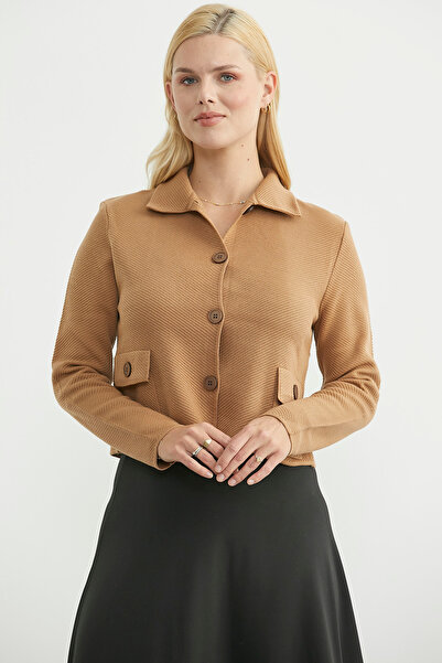 Sementa Buttoned Pocket Detailed Knitwear Jacket - Caramel